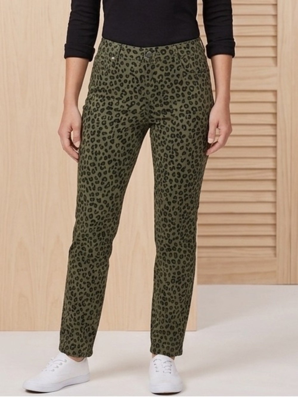 My Khakis Olive Green Black Leopard Print Slim Pants Size 8